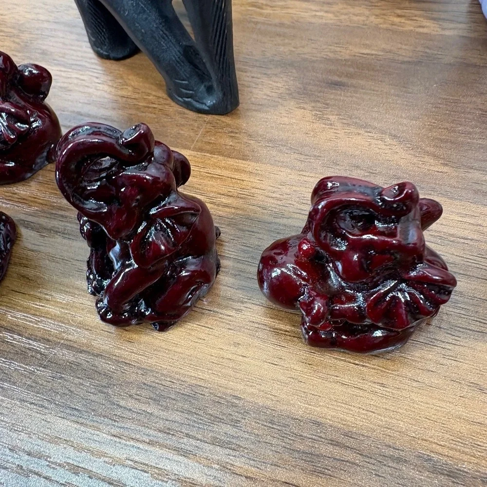 Vintage Elephants Red Resin Chinese Feng Shui, Brass, Two Candles Lot of‎ 12